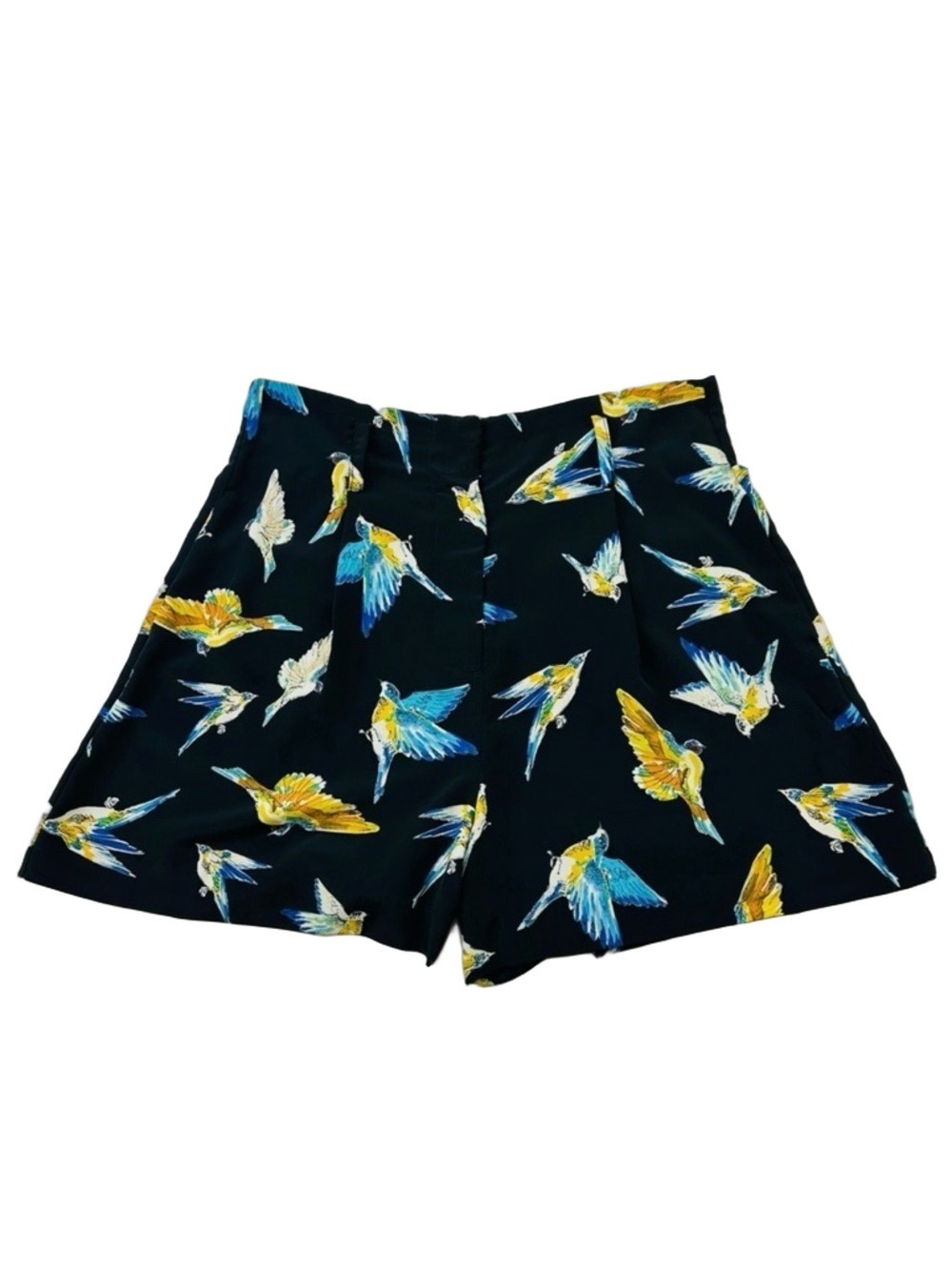 Zara high waisted dressy shorts bird print zip front womens Fits 8ish pockets